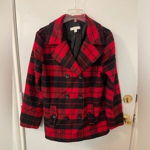 NY&Co Red and Black Buffalo Check Peacoat XL
